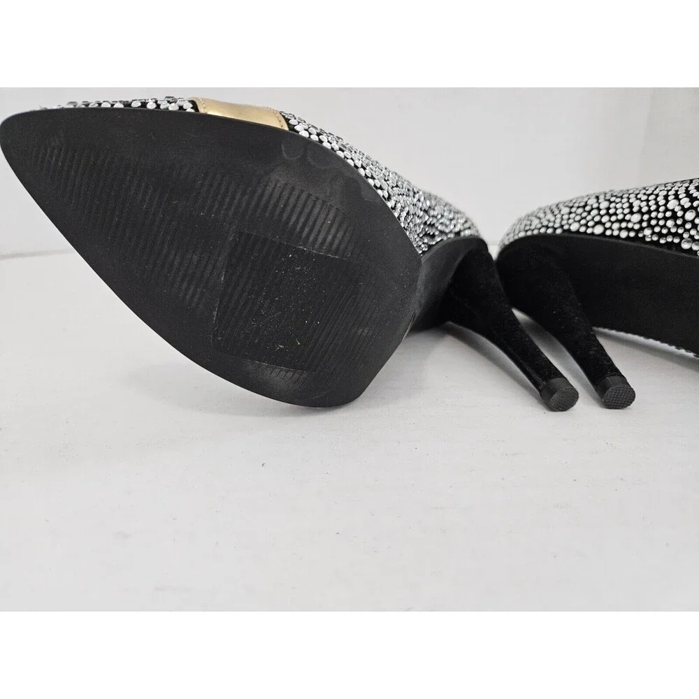 Black Faux Suede Pumps Covered In Rhinestones With Goldtone Band Size EU 3 US 7